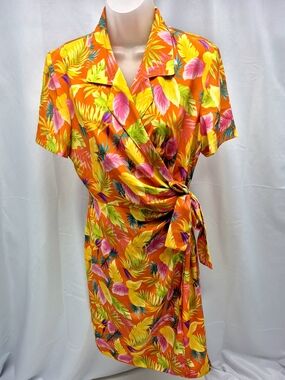 NWOT Mark Edwards Vintage Tropical Wrap Dress Size 8 Rare Resort Wear Bold Print